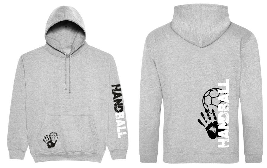 Handballhoodie in hellgrau meliert und schwarz weißem Motiv